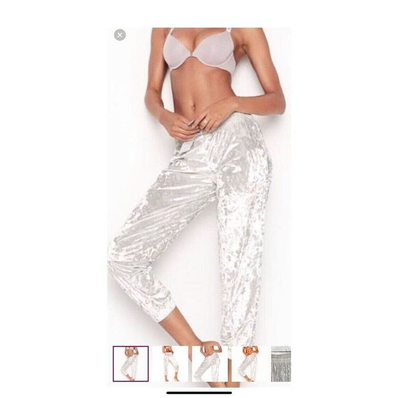 Victoria’s Secret Crushed Velvet Jogger Lounge Pants Small Silver Grey - Picture 1 of 7